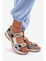 Kožené dámské sandály ve sportovním stylu McKeylor 95414 Béžovo-modré