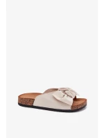 Dámské pantofle na korkové podešvi s mašlí – béžové