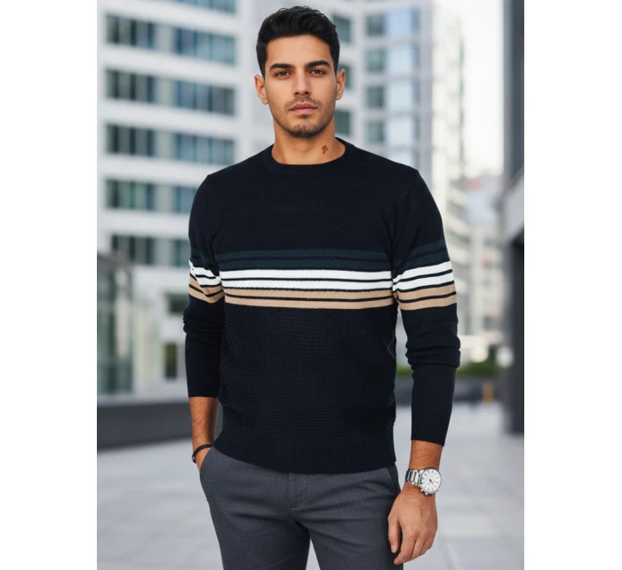 Pánský pruhovaný tmavě modrý svetr model 21994027 - Dstreet