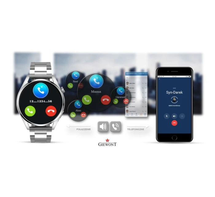 GIEWONT Vertex SmartCall GW450-4 Silver/Carbon Silicone Smartwatch