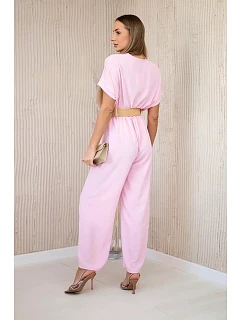 Kombinéza s ozdobným páskem v pase bonbónově růžová