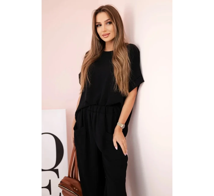 Komplet z viskózy halenka + kalhoty černý Komplet z viskózy halenka + kalhoty černý