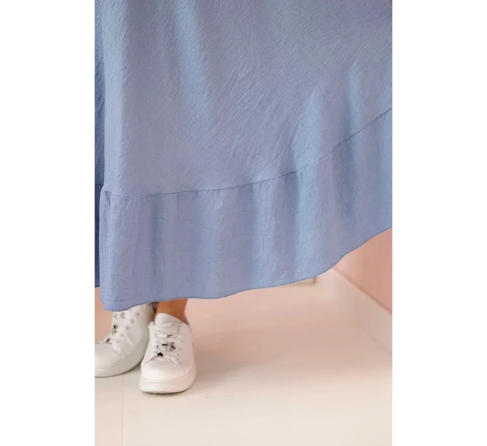 Dámské šaty plus size s krátkým rukávem a volánem z lehké viskózy džínová Dámské šaty plus size s krátkým rukávem a volánem z lehké viskózy džínová