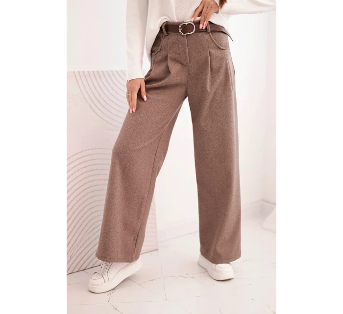 Dámské kalhoty s širokým nohavicí a páskem model 21489472 - K-Fashion Dámské kalhoty s širokým nohavicí a páskem model 21489472 - K-Fashion