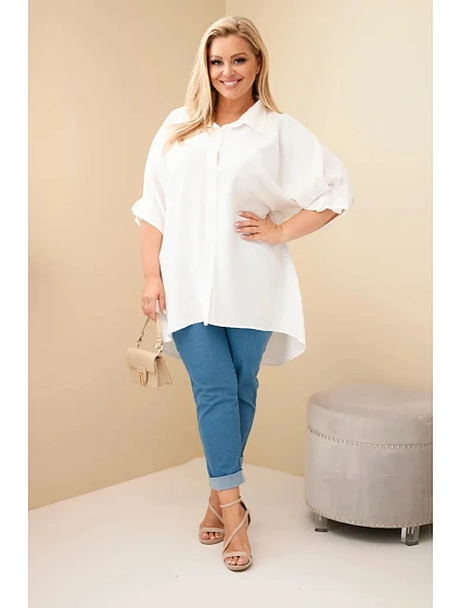 Dámská Plus Size bavlněná košile s knoflíky a límečkem ecru Dámská Plus Size bavlněná košile s knoflíky a límečkem ecru