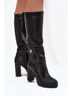 Dámské Kozačky Do Kolena Na Podpatku Eko Kůže Černé model 21705113 - Boto Dámské Kozačky Do Kolena Na Podpatku Eko Kůže Černé model 21705113 - Boto