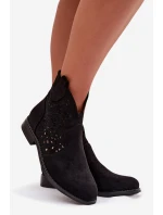 Dámské otevřené kotníkové boty na nízkém podpatku model 21961114 Černé - S.Barski
