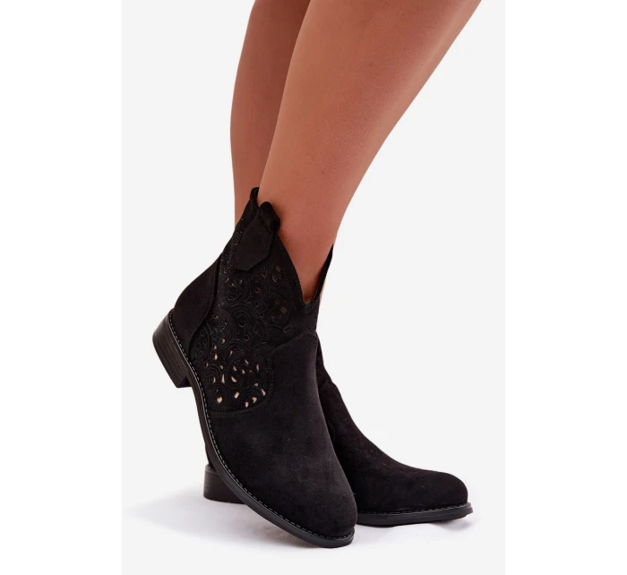 Dámské otevřené kotníkové boty na nízkém podpatku model 21961114 Černé - S.Barski