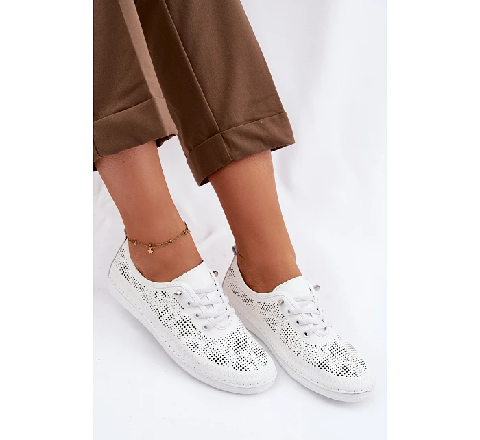 Kožené síťované dámské polobotky model 22101353 Bílé - S.Barski Kožené síťované dámské polobotky model 22101353 Bílé - S.Barski