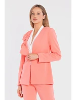 S432 Elegantní sako s ozdobnou mašlí - lososově růžové