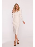 Tužkové šaty s ozdobnými rameny S412 slonová kost - Stylove
