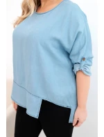 Dámská blůza Plus Size z model 21886527 s asymetrickým lemem světle džínová - K-Fashion