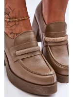 Kůže Polobotky Na Sloupku S Ozdobou Tmavě Béžové model 21630024 - Boto