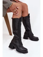 Kožené Kozačky Na Klínu  Černé model 21708008 - VINCEZA