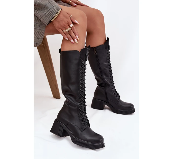 Kožené Kozačky Na Klínu  Černé model 21708008 - VINCEZA