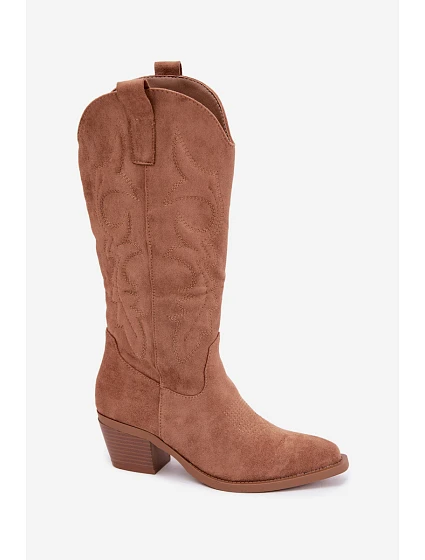 Dámské Kožené Kozačky na Podpatku Camel Wesly