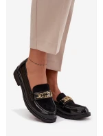 Lakované dámské mokasíny se zlatou ozdobou S.Barski – černé Lakované dámské mokasíny se zlatou ozdobou S.Barski – černé