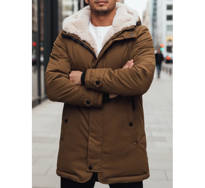 Pánská zimní bunda parka s kapucí tmavě béžová FashionStreet TX4964z Pánská zimní bunda parka s kapucí tmavě béžová FashionStreet TX4964z