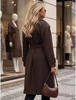 Dlouhý dámský kabát s vázáním v pase, čokoládová barva, FashionStreet NY0808 Dlouhý dámský kabát s vázáním v pase, čokoládová barva, FashionStreet NY0808