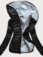 Černá prošívaná dámská bunda s kapucí (B9561)