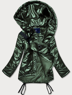Krátká zelená dámská zimní bunda s ledvinkou (OMDL-018)