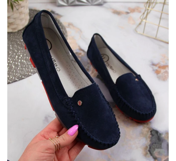 Semišové kožené mokasíny Filippo W PAW201D navy blue