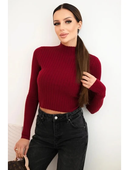 Dámské pruhované šaty s rolákem a ozdobnými knoflíky bordová