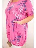 Dámská bavlněná halenka Plus Size s krátkým rukávem a vázáním na spodním model 22069921 růžová - K-Fashion