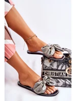 Dámské gumové pantofle s mašličkou Černá a šedá Meriden Dámské gumové pantofle s mašličkou Černá a šedá Meriden