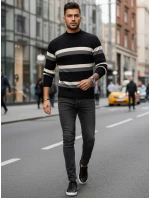 Pánský pruhovaný svetr s polovičním rolákem černý FashionStreet WX2127