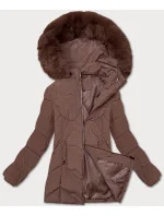 Dámská zimní plus size bunda v čokoládové barvě s kapucí model 21248349 - S'WEST