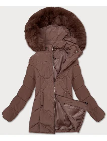 Dámská zimní plus size bunda v čokoládové barvě s kapucí model 21248349 - S'WEST
