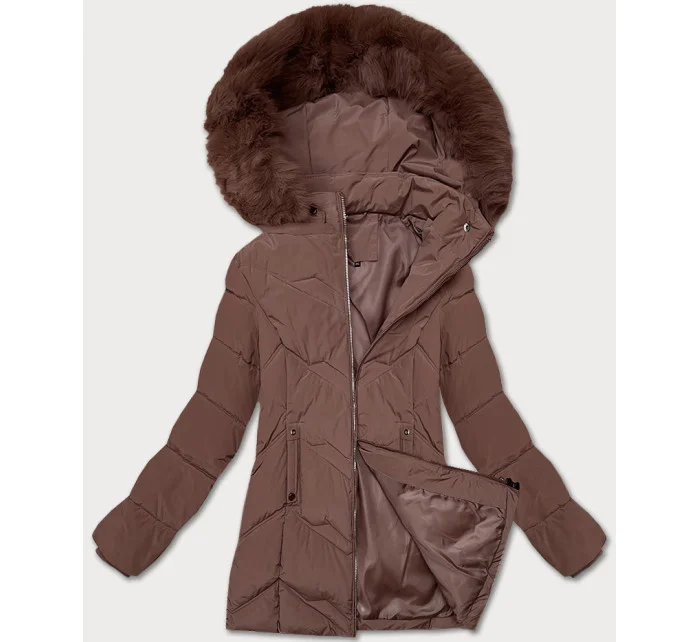 Dámská zimní plus size bunda v čokoládové barvě s kapucí model 21248349 - S'WEST