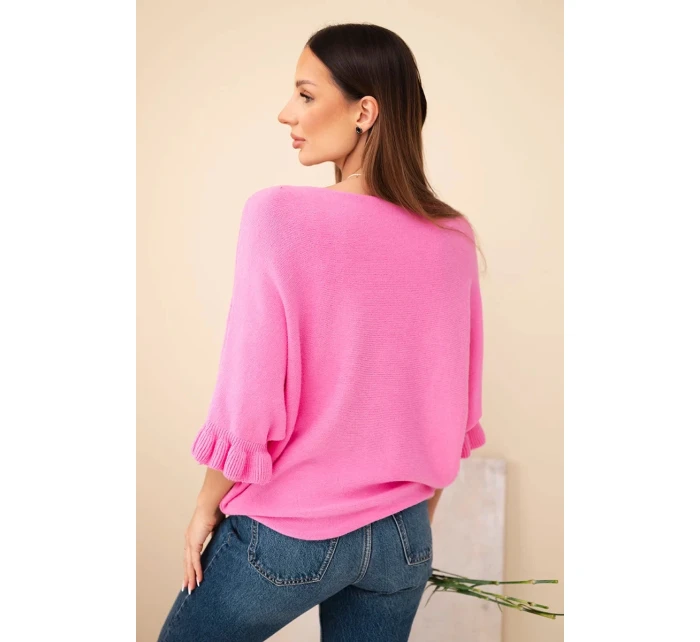 Dámský svetr typu model 21949268 s kulatým výstřihem růžový - K-Fashion