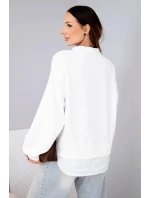 Dámská máslová mikina z viskózy s model 22014151 vsadkou bílá - K-Fashion Dámská máslová mikina z viskózy s model 22014151 vsadkou bílá - K-Fashion