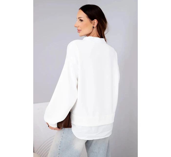 Dámská máslová mikina z viskózy s model 22014151 vsadkou bílá - K-Fashion Dámská máslová mikina z viskózy s model 22014151 vsadkou bílá - K-Fashion