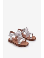 Dětské sandálky S Mašlí Na suchý zip Stříbrné Joratia