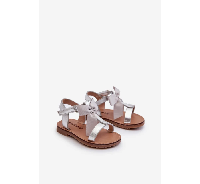 Dětské sandálky S Mašlí Na suchý zip Stříbrné Joratia