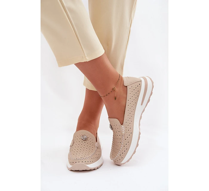 Dámské vzorované mokasíny z přírodní kůže béžové model 22095036 - EVENTO Dámské vzorované mokasíny z přírodní kůže béžové model 22095036 - EVENTO