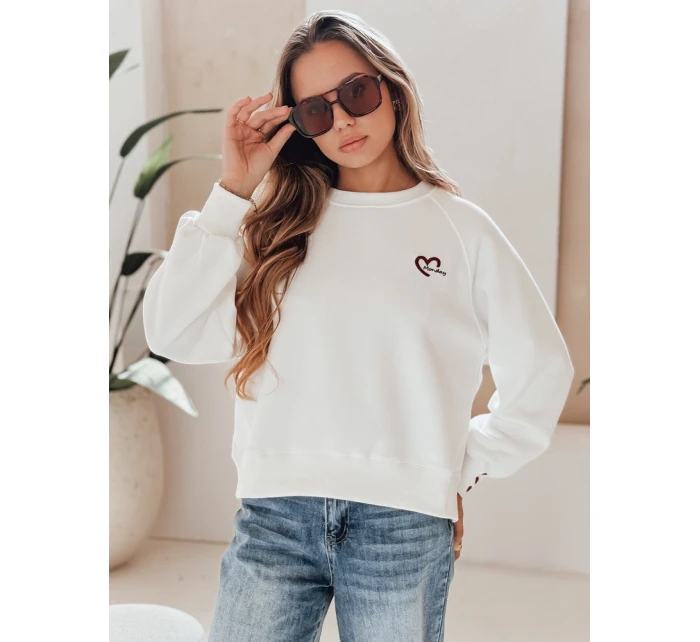 Dámská oversize mikina s vyšívanými srdíčky MONLOVE bílá FashionStreet BY1507