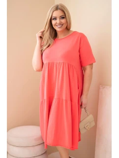 Dámské bavlněné šaty Plus Size s krátkým rukávem a volánem malinová