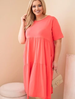 Dámské bavlněné šaty Plus Size s krátkým rukávem a volánem malinová