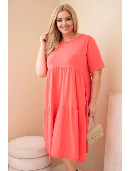 Dámské bavlněné šaty Plus Size s krátkým rukávem a volánem malinová