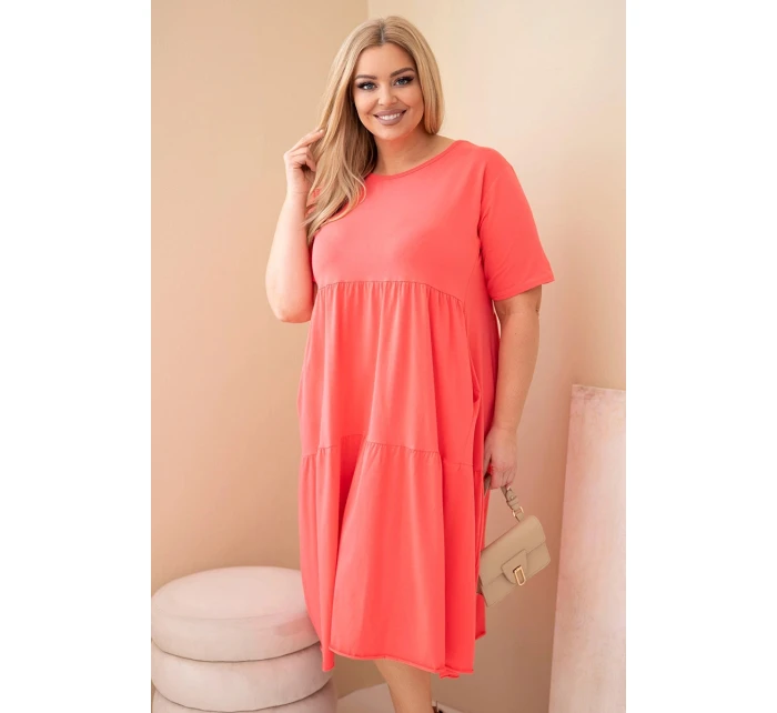 Dámské bavlněné šaty Plus Size s krátkým rukávem a volánem malinová