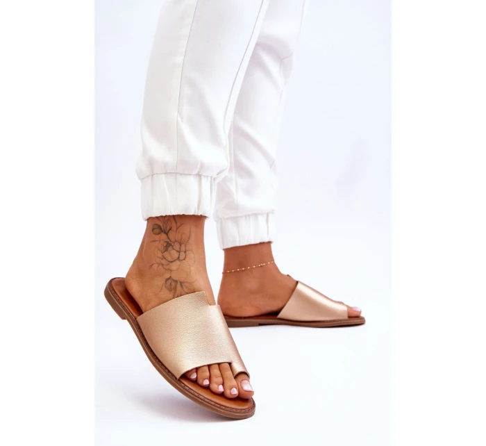 Dámské kožené žabky zlato model 21613216 - EVENTO Dámské kožené žabky zlato model 21613216 - EVENTO