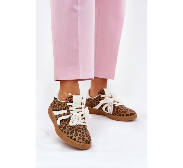 Nízké Dámské Sneakersy S Krajkou Leopardí Hnědé Zielle Nízké Dámské Sneakersy S Krajkou Leopardí Hnědé Zielle