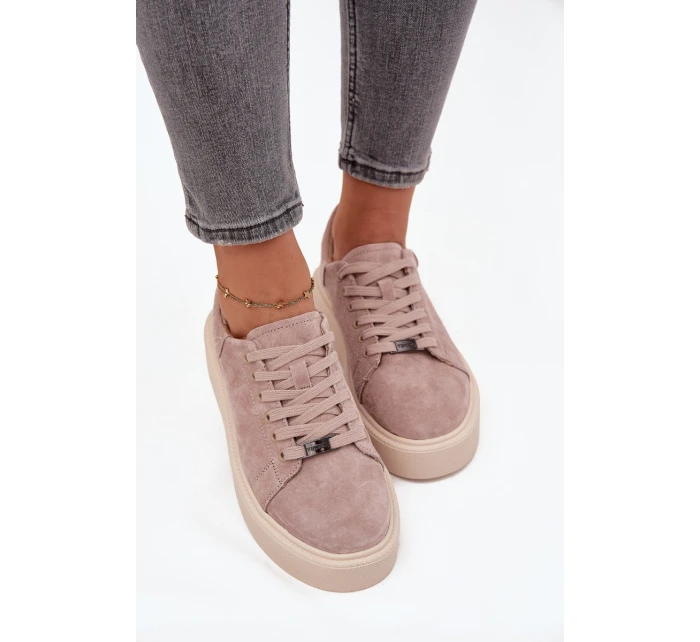 Semišové dámské tenisky na platformě model 21708461 Béžové - VINCEZA