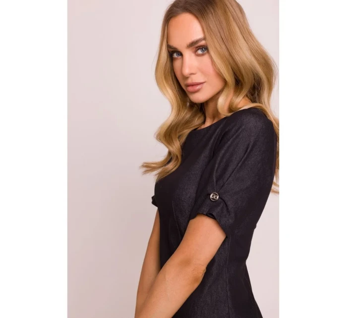 M842 Džínové šaty se záhyby - grafitové M842 Džínové šaty se záhyby - grafitové