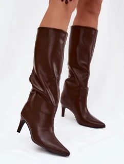 Dámské nazouvací kozačky na jehlovém podpatku Olivienne – hnědé