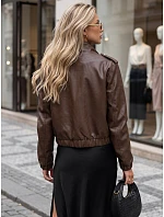 Dámská kožená bomber bunda na přechodné období, hnědá, FashionStreet TY5874 Dámská kožená bomber bunda na přechodné období, hnědá, FashionStreet TY5874